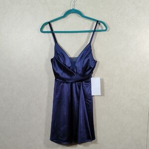 04195 Honey & Rosie navy blue satin spaghetti strap formal dress XS NWT